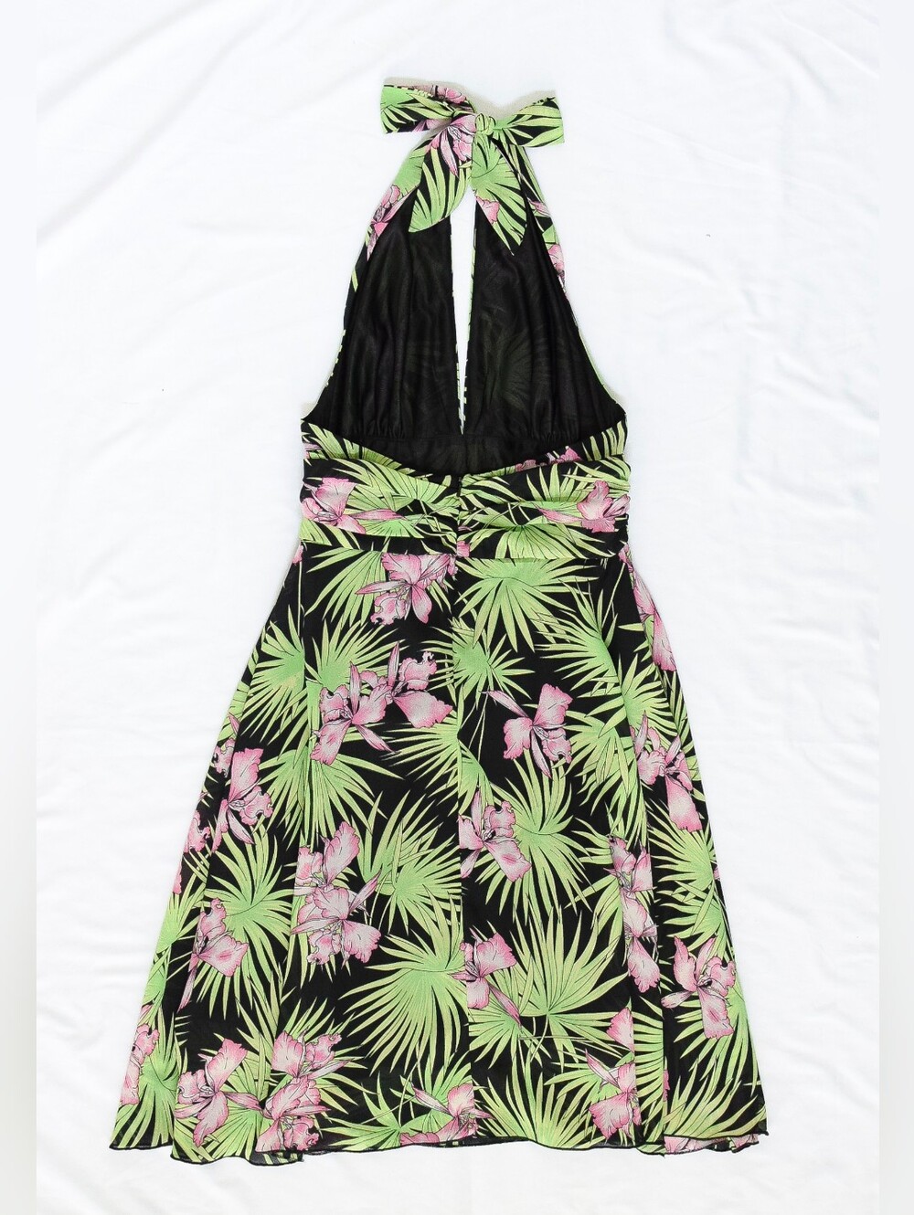 Vintage Y2K Tropical Floral Halter Dress Midi Backless Size 12 Summer Resort 90s - Picture 4 of 9